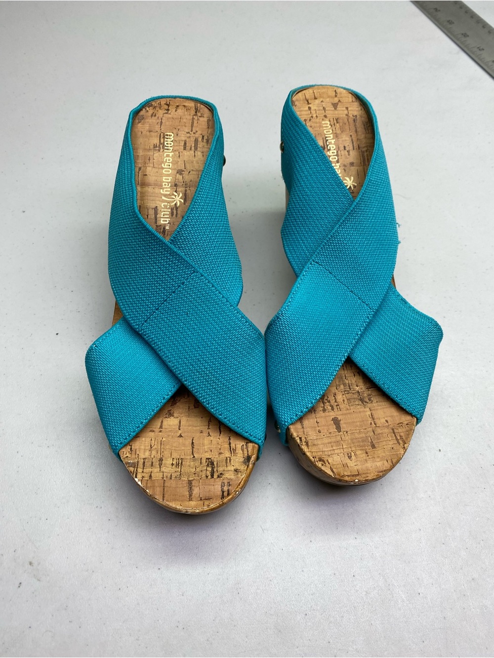 Montego Bay Club Turquoise Crisscross Cork Wedge Sandals, 9 Summer Sale
